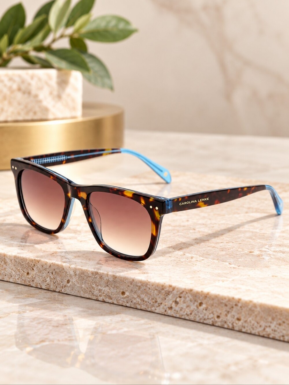 BNIB Carolina Lemke Berlin "Renton" Trans Blue Tortoise Sunglasses w/Luxury Case